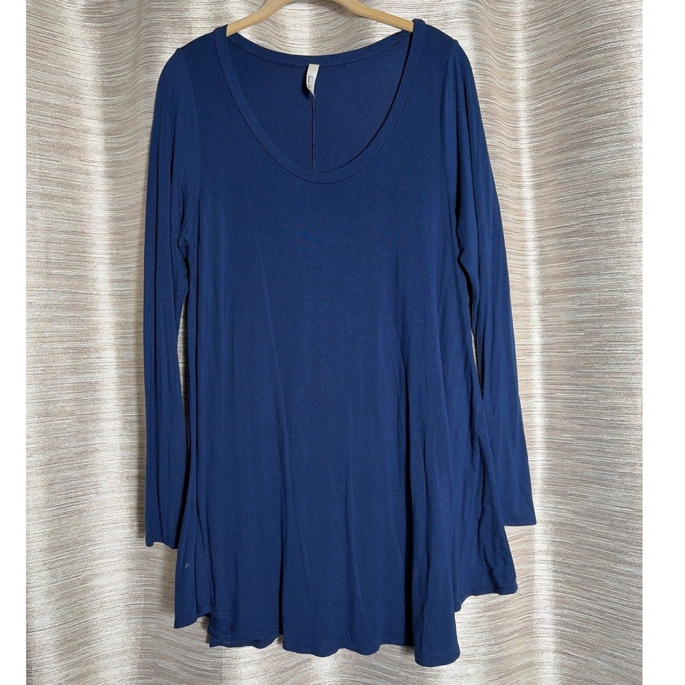 Isaac Liev Womens Royal Blue Long Sleeve Scoop‎ Neck Oversized Swing Tunic Top L